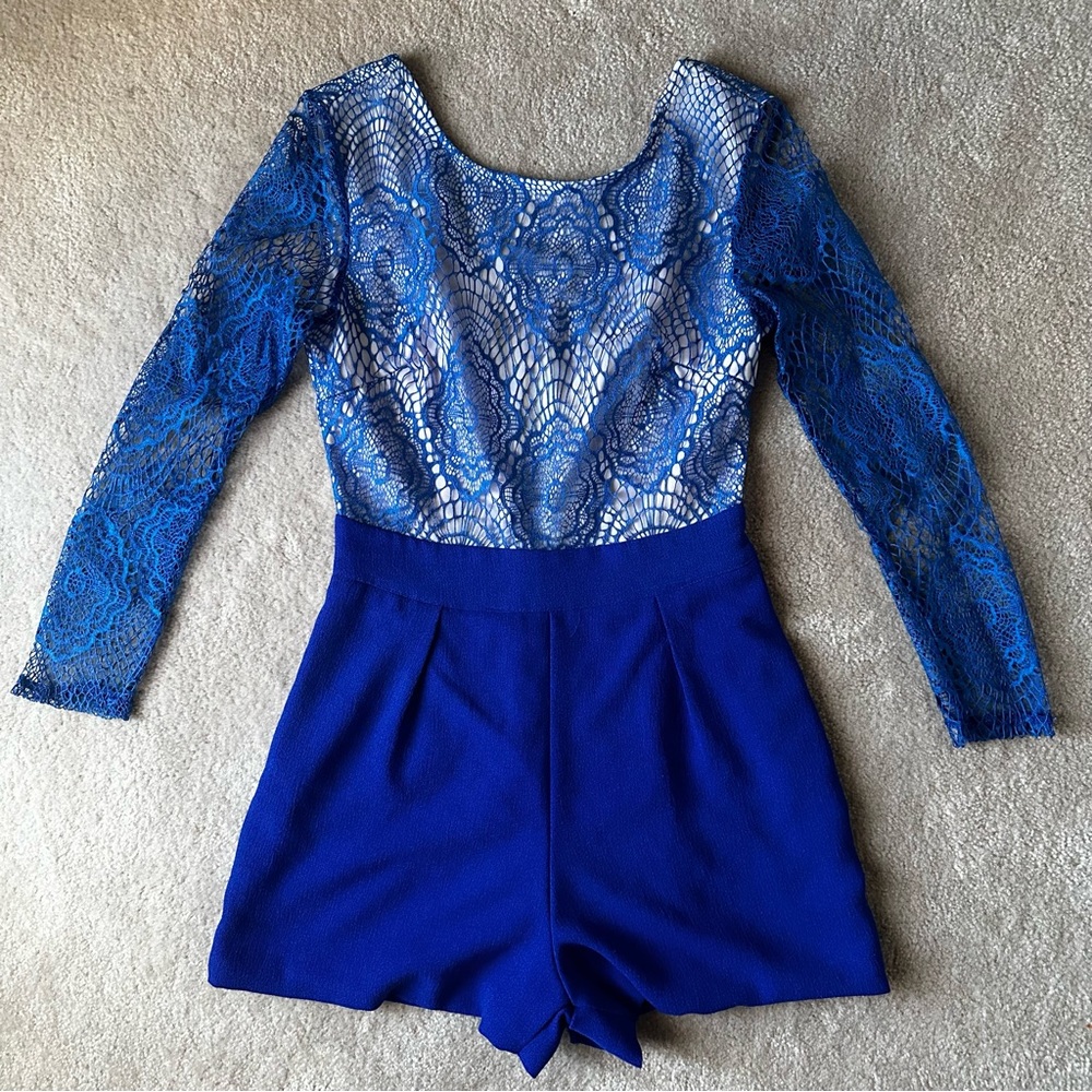 Blue Lace Long Sleeve Romper